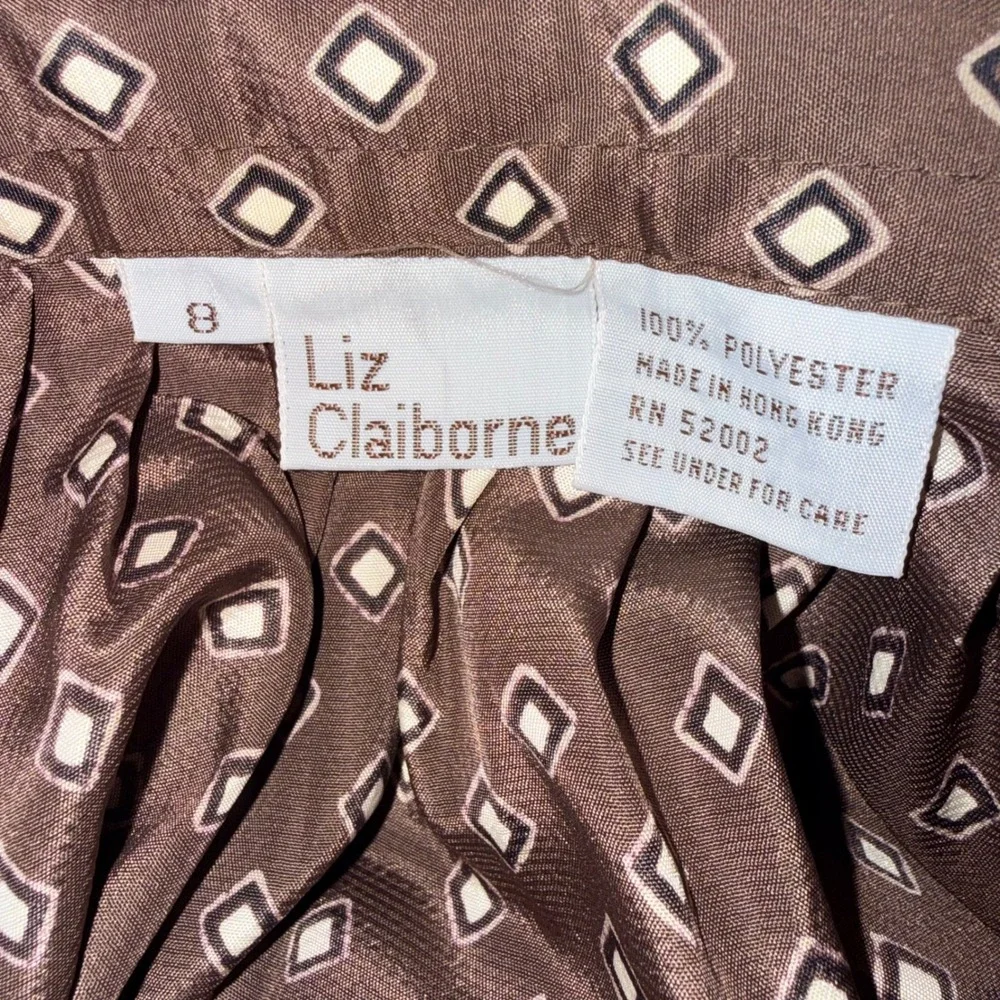 Liz Claiborne Vintage 90s 2 Piece Skirt Set Womens 8 Brown Geometric Polyester